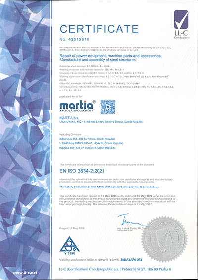 Certifikát EN ISO 3834-2 (ENG)